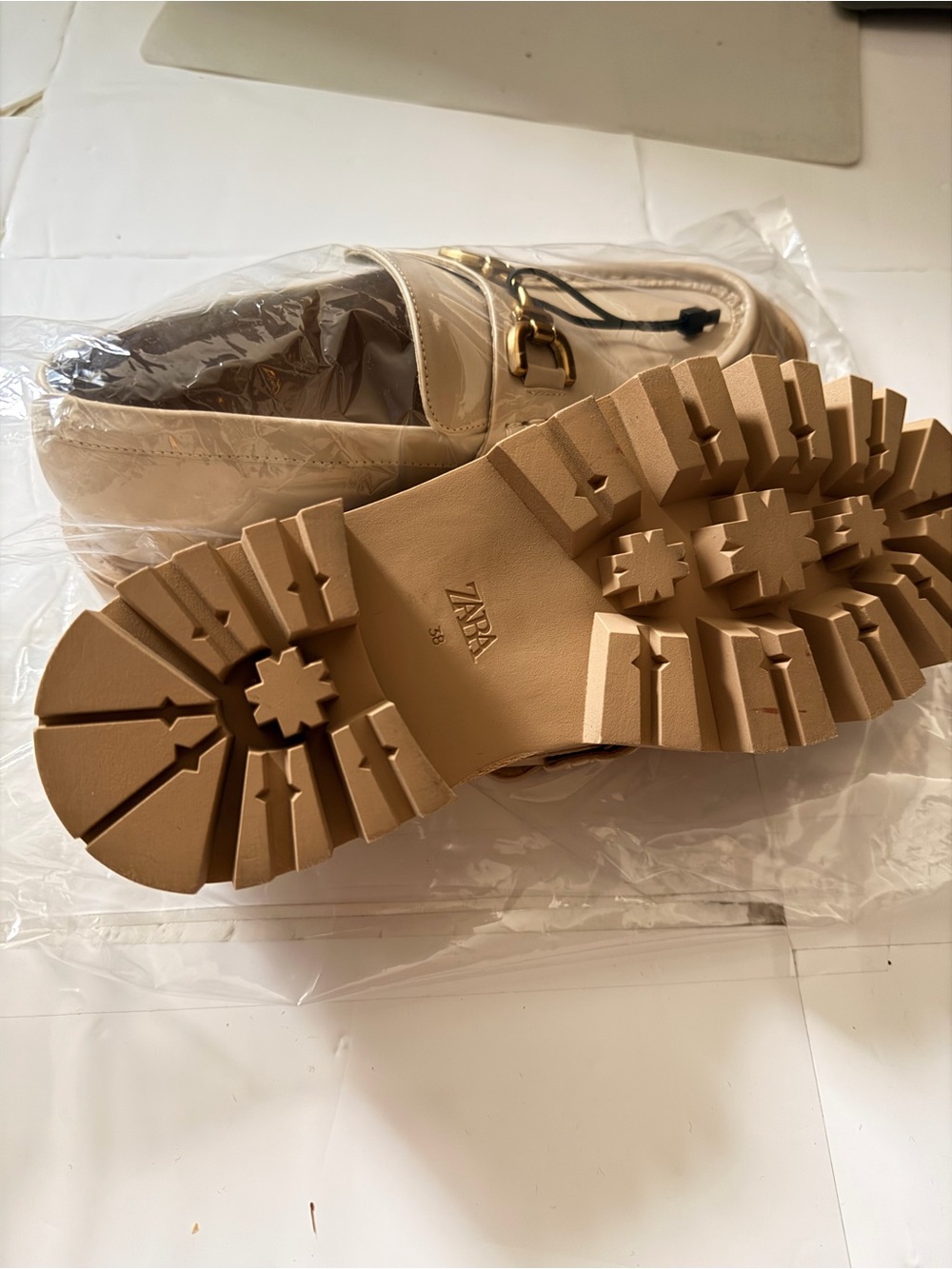 Zara Cream Leather Horsebit Chunky Loafers – Size 38 / US 7.5 (New with Tags) - Picture 3 of 4